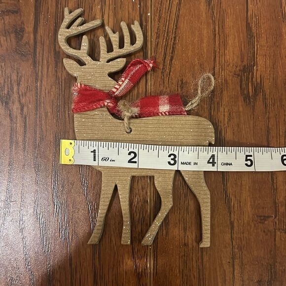 (2) Handmade Reindeer Snowman Christmas Ornaments Sparkly 4” x 6” Jingle Bells - Picture 13 of 14